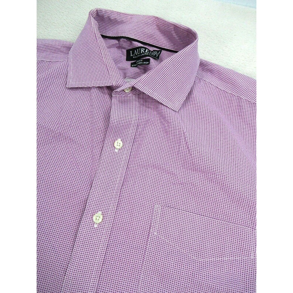 Ralph Lauren Men's 16.5 34/35 Slim Fit Non-Iron Geometric Pink Shirt Preppy
